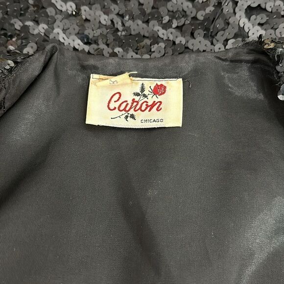 Caron Chicago Vintage Black Sequined Open Front Bolero Style Jacket Size 8 - Picture 5 of 10